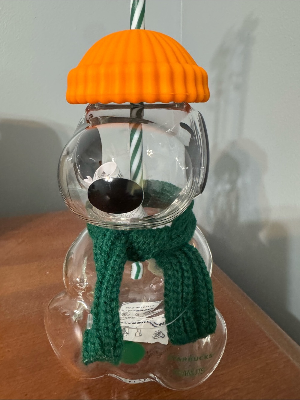 Starbucks Kids Clear Snowman Cup with Orange Beanie & Green Scarf